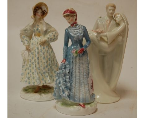 Two Royal Worcester figurines from the series Walking out Dresses of the 19th century; 1830 The Romantic and 1878 The Bustle;
