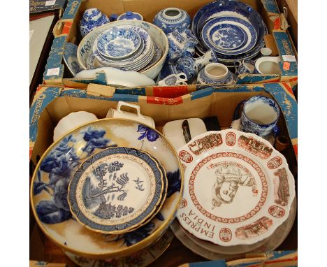 Two boxes of miscellaneous china to include Doulton Burslem fruit bowl, Spode Italian water jug, ginger jar and cover etc