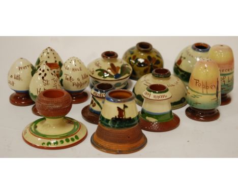 A CH Brannam Barham Torquay pottery inkwell with slip glazed decoration, incised mark verso together with various other Torqu
