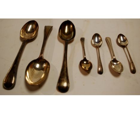 A collection of 19th century and later silver flatware, to include; set of five Victorian dessert spoons