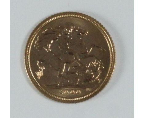 2000 gold half-sovereign, brilliant uncirculated, fourth portrait, red velvet-lined box 
