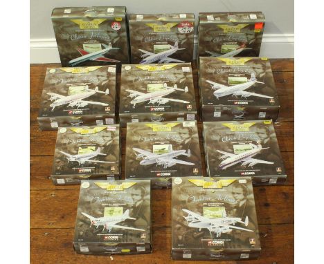 Corgi Aviation Archive: 11 x boxed 1:144 scale die-cast model aeroplanes including Classic Propliners and Frontier Airliners 