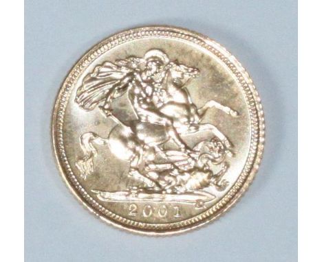 2001 gold half-sovereign, brilliant uncirculated, fourth portrait 