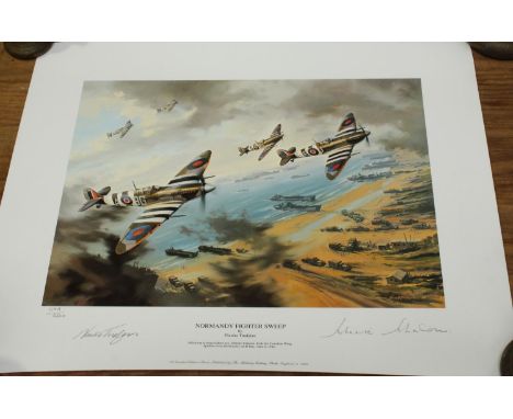 Three various unframed signed ltd edition prints  of WW2 RAF interest, comprising 'Advance into Europe and 'Normandy Fighter 