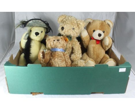 A Steiff 2002 bear made for Danbury Mint with yellow tag, medal and care label, together with a House of Fraser bear and two 