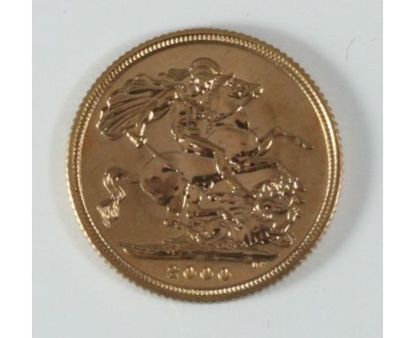 A 2000 ERII gold sovereign, brilliant uncirculated, fourth portrait 