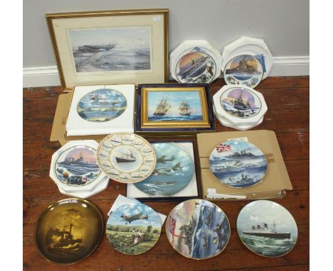 Thirteen assorted ceramic plates decorated with marine related scenes, including examples by Bradford Exchange and Davenport 