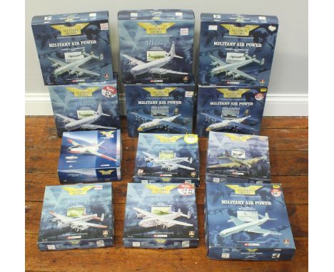 Corgi Aviation Archive: 11 x boxed 1:144 scale die-cast Military model aeroplanes and 1 x 1:72 scale, as new (12 models all b