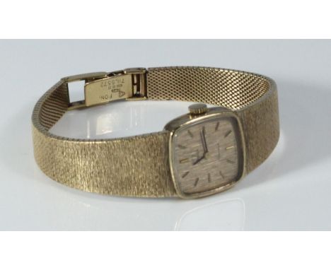 A ladies 9ct gold, manual wind Omega 'Geneve' wristwatch c.1975, the square gilt dial with batons denoting hours, on textured