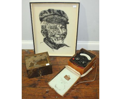 A Model 40 'Avometer' in original fitted case and with manual, together with a metal safe box, the exterior decorated with wo