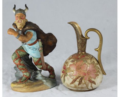 A Royal Doulton ceramic figure of a Viking 'HN.2375' 22cm high, together with a Doulton Burslem jug, 17cm high. 