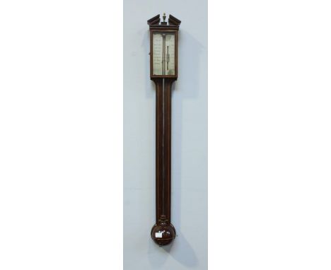 A modern mahogany stick barometer in the Georgian style, together, with a brass bulkhead aneroid barometer and oak-mounted an