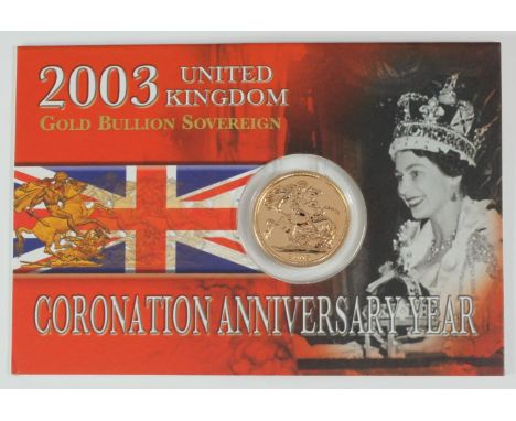 A 2003 gold sovereign, brilliant uncirculated, fourth portrait, original packaging 