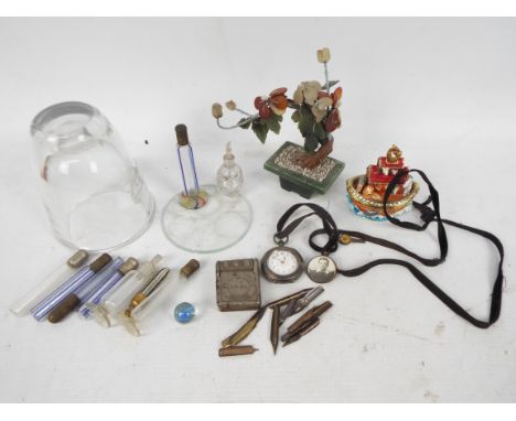 Lot to include an Orrefors glass vase, Swiss silver cased pocket watch, vesta case, scent bottles and other