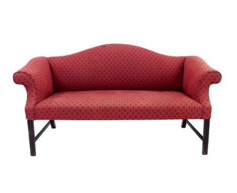 George Smith Chippendale two seater sofa, with geometric thistle upholstery in burgundy, 69" wide, 37" high, 26" deep