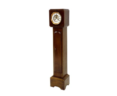 Oak granddaughter two train longcase clock, the French mantel clock movement striking on a bell, the 4.5" white chapter ring 