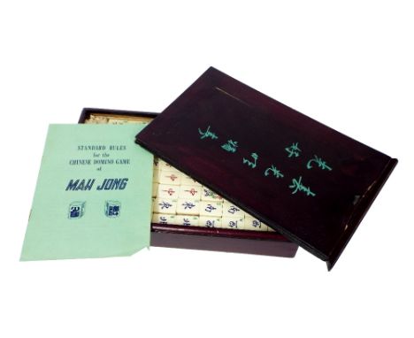 Cased Mahjong set, the box with calligraphy decoration, 10.5" long