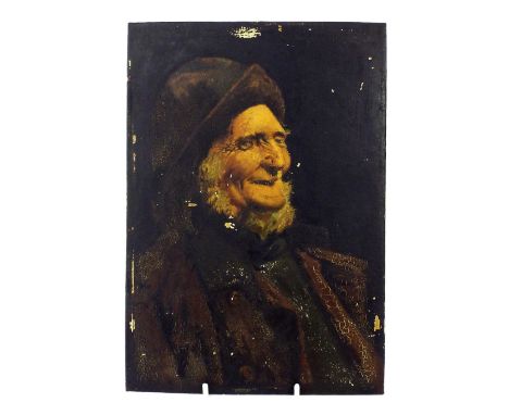 19th Century School - bust portrait of a fisherman, oil on board, 10" x 7", unframed