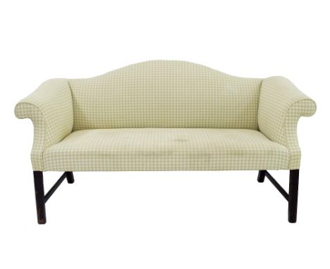 George Smith Chippendale two seater sofa with khaki gingham upholstery, 72" wide, 37" high, 27" deep