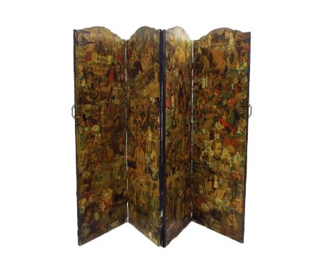 Victorian four panel folding scrap screen, 72" high; together with a two-tier table (2)