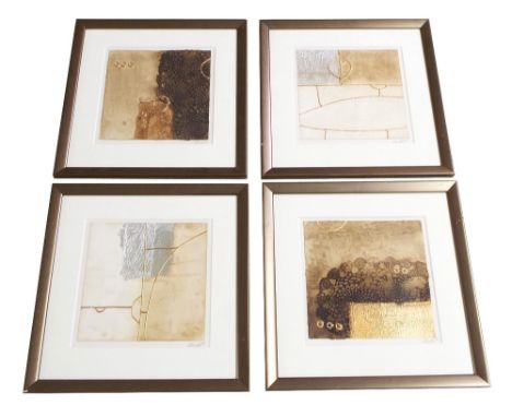 Contemporary School - four abstract relief studies, indistinctly signed and dated '06, mixed media with copper highlights, 12