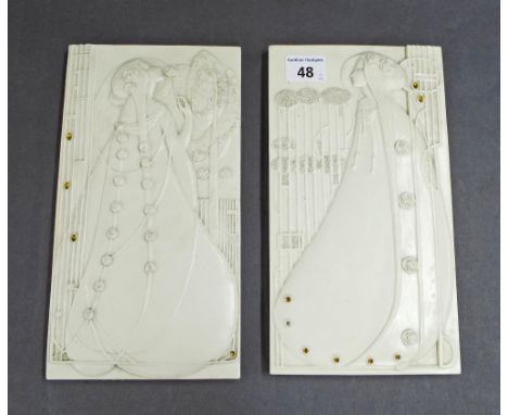 Pair of Art Nouveau style panels, each depicting a portrait of a lady, 10" x 5.25" (2)