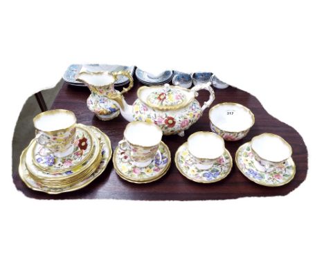 Hammersley & Co Bone China tea service transfer printed with flowers within gilded borders, pattern 13166