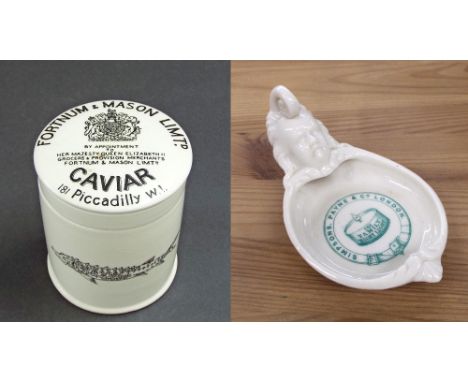 Fortnum &amp; Mason Caviar ceramic jar, 5" high; together with a Belleek style porcelain night light holder inscribed Simpson