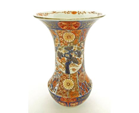 Japanese Imari porcelain flared baluster vase, calligraphy mark to base, 9" high