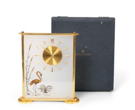 A Gilt Brass Perspex Mantel Timepiece, signed Jaeger LeCoultre, model: Marina, ref: 487, circa 1975, rectangular form case wi