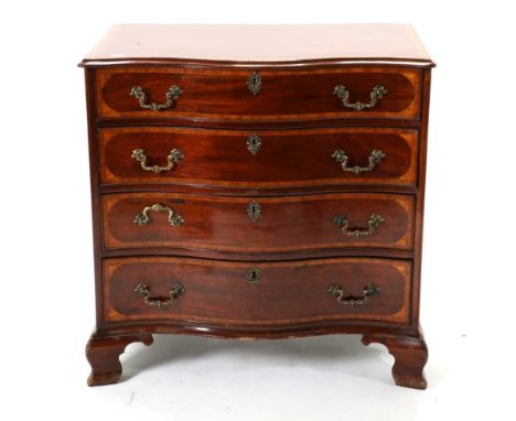 A George III Mahogany, Satinwood and Tulipwood Banded Serpentine Chest of Drawers, 3rd quarter 18th century, with four gradua