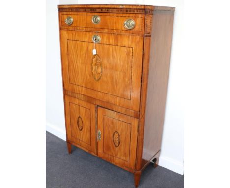 An Early 19th Century Kingwood, Marquetry and Parquetry Secretaire à Abattant, the deep frieze drawer above a fall enclosing 