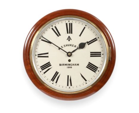 A Military Mahogany Wall Timepiece, signed W S Shuker Ltd, Birmingham, 1916, side and bottom doors, 14-inch painted dial with