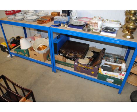 Five boxes containing various household items to include briefcase, tom toms etc.