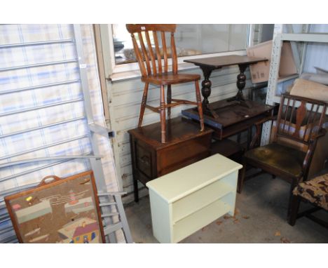 A mahogany filing drawer, painted shelf and a slack backed chair