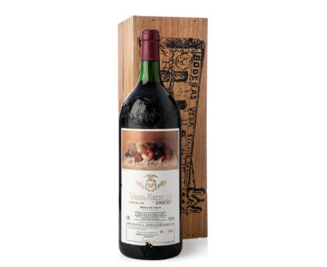 A Magnum bottle of Vega Sicilia Único, 1965, Ribera del Duero.Category: Red wine.Special edition with label designed by Crist