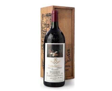 A Magnum bottle of Vega Sicilia Único, 1962, Ribera del Duero.Category: Red wine.Special edition with label designed by Vega 