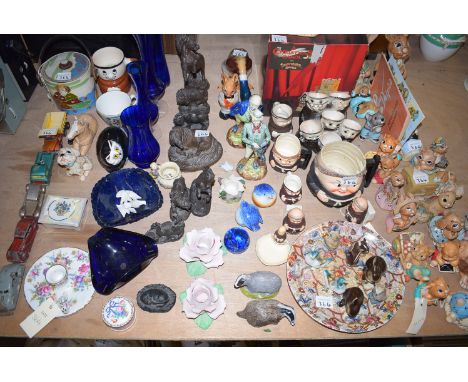 A collection of Pendelfin rabbits; together with decorative ceramics, including: Hummel animals and monk jugs; seven horse sc