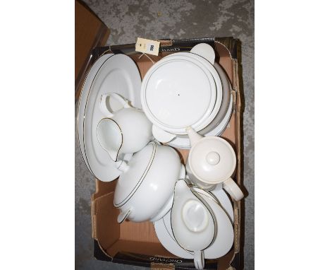 A "Fenwick" part dinner service, comprising: tureens, dinner plates, gravy boat, etc; together with a teapot in a box.