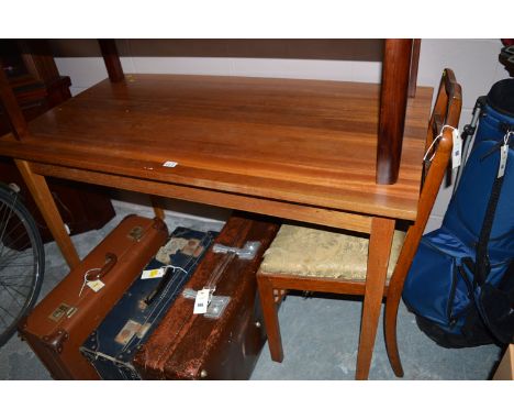 A stained wood table, the rectangular top raised on square tapering legs; together with an early 20th Century chinoiserie dec