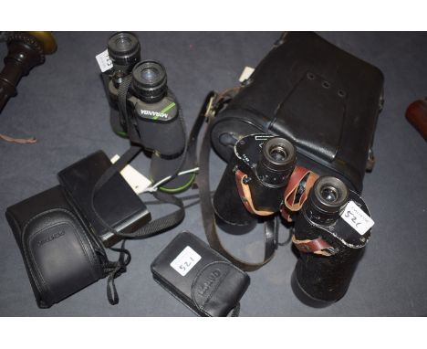 A pair of Bausch & Lomb US Navy binoculars, 7 x 50, Mk. II, no. 26956, dated 1941, in fitted leather case; a pair of Miranda 
