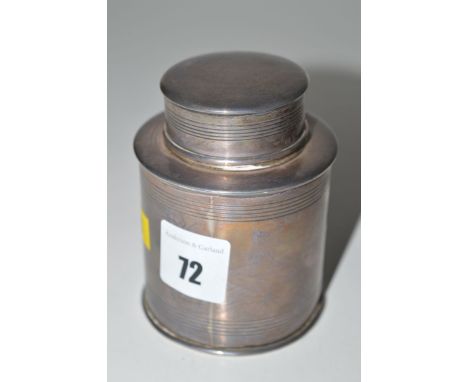 A silver tea caddy by Deakin & Francis, Birmingham 1911, engraved initials and date to top.