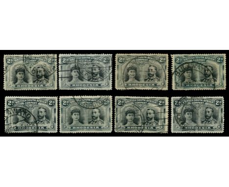 1910-13 Double Heads, perf 14, 2d black and grey-black, 7 examples comprising (RSC "D") TE14, (RSC "E") TE8, (RSC "F") NG16, 