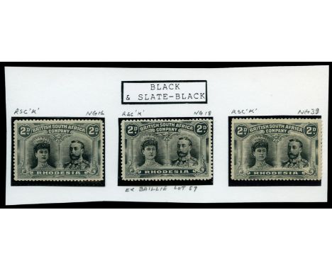 1910-13 Double Heads, perf 14, 2d black and grey-black (RSC "K"), 3 examples (NG16, NG18 ex Baille, 2 short Perfs at top and 