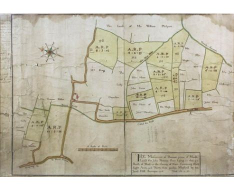 Jared Hill (early 18th Century English school) - Ink and watercolour on laid paper - Estate map for land in the parish of Wor