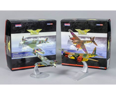 A collection of forty-one Corgi limited edition Diecast model planes, 1:72 scale, including a Super Marine Spitfire, model No