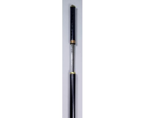 A 19th Century composite walking cane sword stick with ebony shaft, the 24ins steel blade unmarked, the handle with gold colo