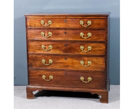 A George III mahogany chest with moulded edge to top fitted with five long graduated drawers on bracket feet, 41ins wide x 22