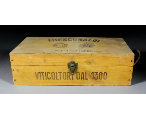 Three two bottle wooden wine boxes, retailed by Frescobaldi of Florence, two containing two bottles of Campo ai Sassi 1983 an