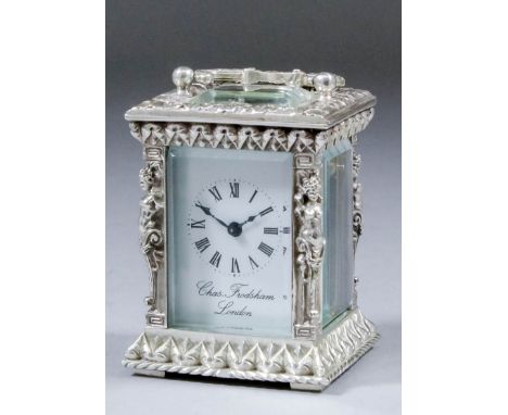 An Elizabeth II silver cased miniature carriage timepiece Charles Frodsham of London, the white enamel dial with Roman numera